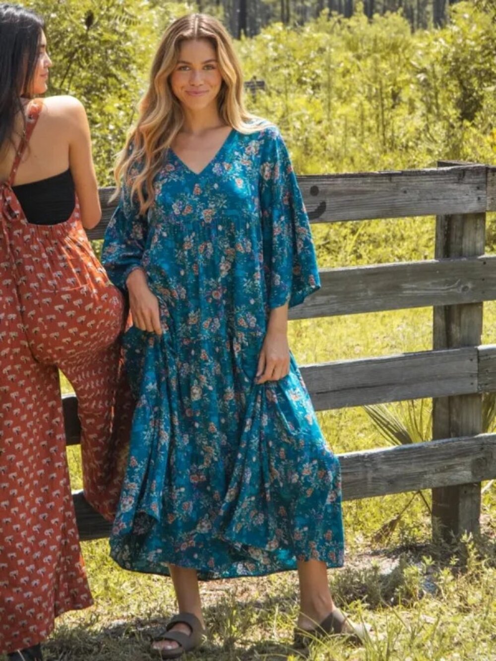 Natural Life XL Charlotte Midi Dress Dark Turquoise Cream